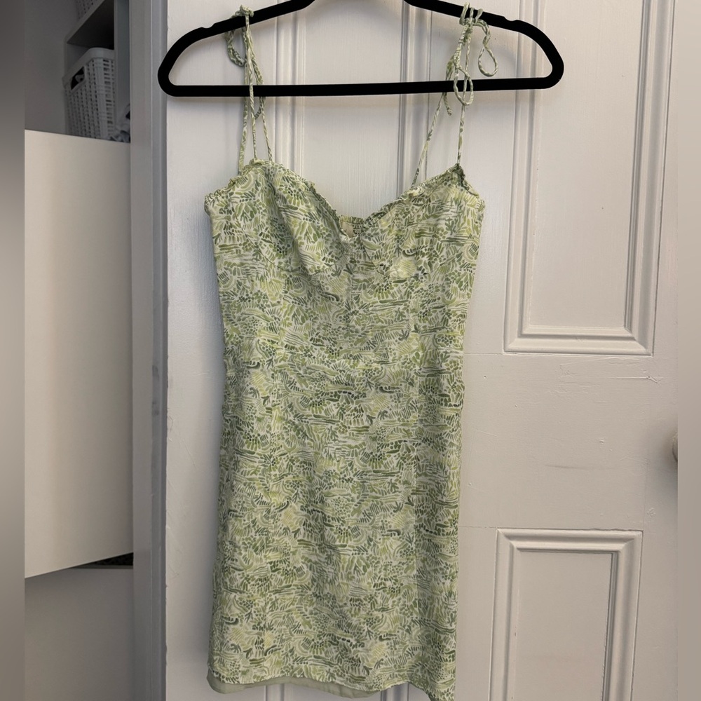 Aritzia Light Green Patterned Mini Dress